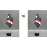 Made in The USA. 2 Marshall Islands Rayon 4"x6" Miniature Office Desk & Little Hand Waving Table Flags Includes 2 Flag Stands & 2 Small Mini Marshallese Stick Flags