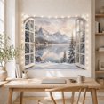 thumbnail image 5 of Snowy Mountain Lake Beyond Open White Shutters, Serene Rustic for Nature Lovers, Alpine Landscape Decor, Housewarming Gift, Tapestry Wall Hanging for Bedroom and Living Room, 5 of 7