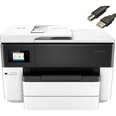 HP OfficeJet Pro 7740 Wide-Format Color Inkjet All-in-One Printer, Print Scan Copy Fax, Wireless Printing, Auto 2-Sided Printing, 34 ppm, 512MB, Works with Alexa, Bundle with JAWFOAL Printer Cable