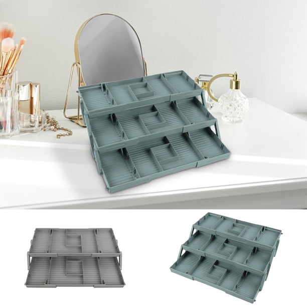 Caja de almacenamiento de mesa cosmética plegable | Organizador de maquillaje | Organizador de cajones para joyas | Caja de tocador que ahorra espacio | Multicompartimento | Diseño moderno y