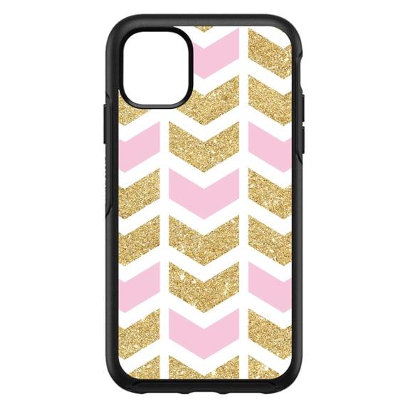 DistinctInk Custom SKIN / DECAL compatible with OtterBox Symmetry for iPhone 11 (6.1" Screen) - Pink & Gold Print - Random Chevron Pattern