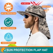 SUN CUBE Sun Hat for Men, Wide Brim Fishing Hat Neck Flap Cover Men Women, Hiking Safari, UV Sun Protection Summer Gardening Beach Camping UPF 50+, Camo Gray