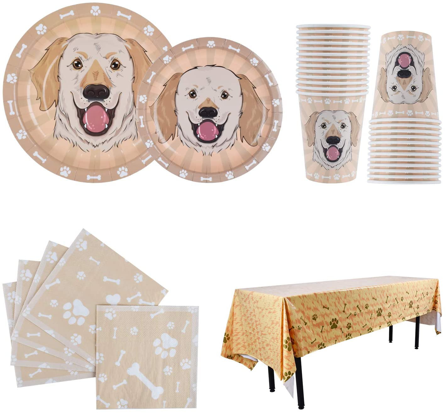 Dog Disposable Tableware with Dog Paw Prints Plates Cups Napkins Serves 20 for Dog Puppy Birthday Theme Party Decorations Dog Paw Prints Party Supplies