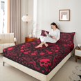 thumbnail image 3 of Castle Fairy Abstract Gothic Skull Queen Sheets 4 Pieces,Boho Floral Damask Queen Sheet Sets,Black Red,1 Fitted Sheet,1 Flat Sheet and 2 Pillowcases, 3 of 6