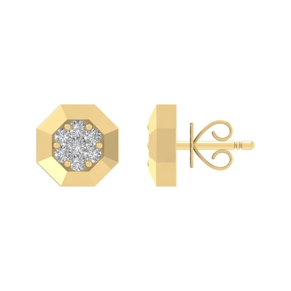 ARAIYA 10K Yellow Gold Round Cluster Lab Grown Diamond Stud Earrings (1/10 cttw, VS Clarity, D-E Color)