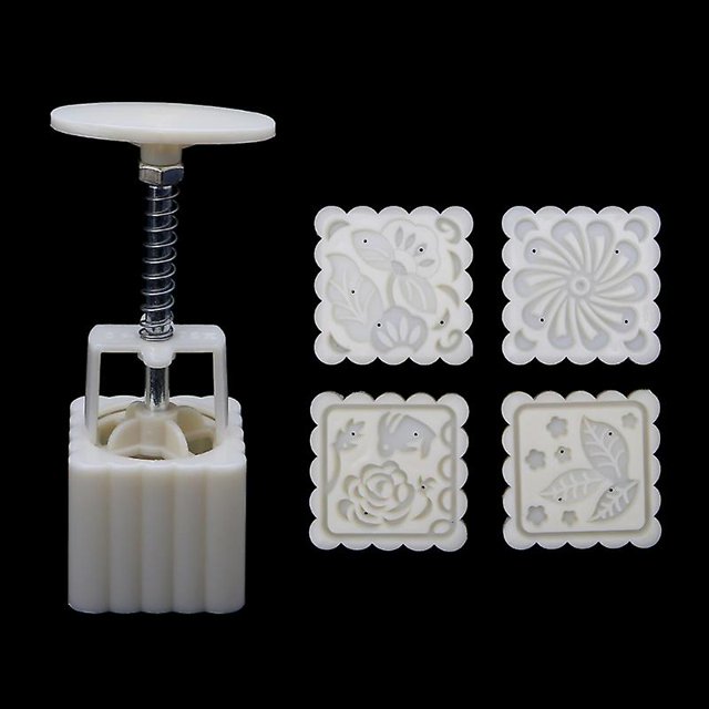 4 sellos de flores molde de decoración de pastel de luna molde de pastelería de briy cuadrado mooncake herramienta de molde 75g Feliz Sencillez