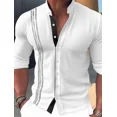 thumbnail image 1 of Camisa de playa informal con botones para hombre, de color rosa, azul y verde, de manga larga a rayas, cuello alto, ropa hawaiana Vaion, blusa estampada, 1 of 6