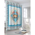 thumbnail image 5 of Blue Crab Nautical Waterproof Fabric Shower Curtain, Ocean Coastal Geometric Shower Curtain for Bathroom Curtains Bathtubs Hotel Washable Shower Curtains with 12 Hooks Standard 72x72, 5 of 6