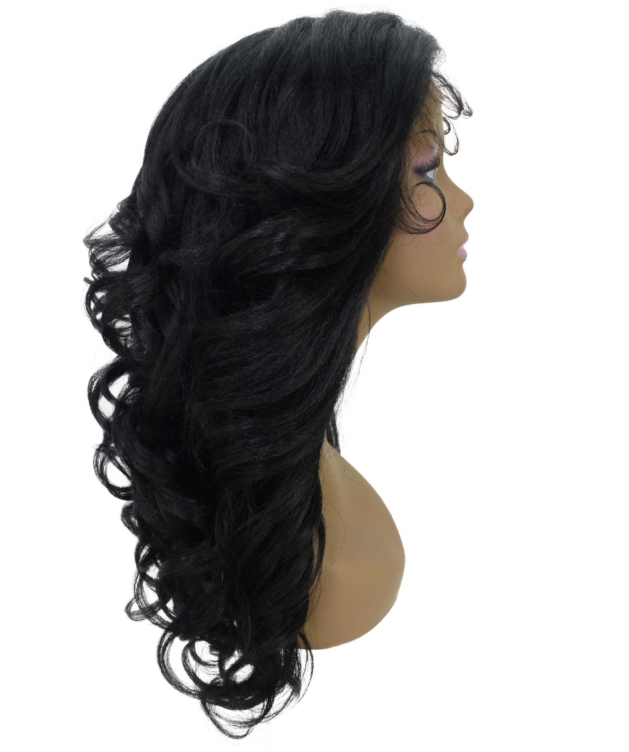 LUXLUXE Nia Wavy Glamour 20 in Long T Part Lace Front Wig, Heat Resistant Fibers, Black Color