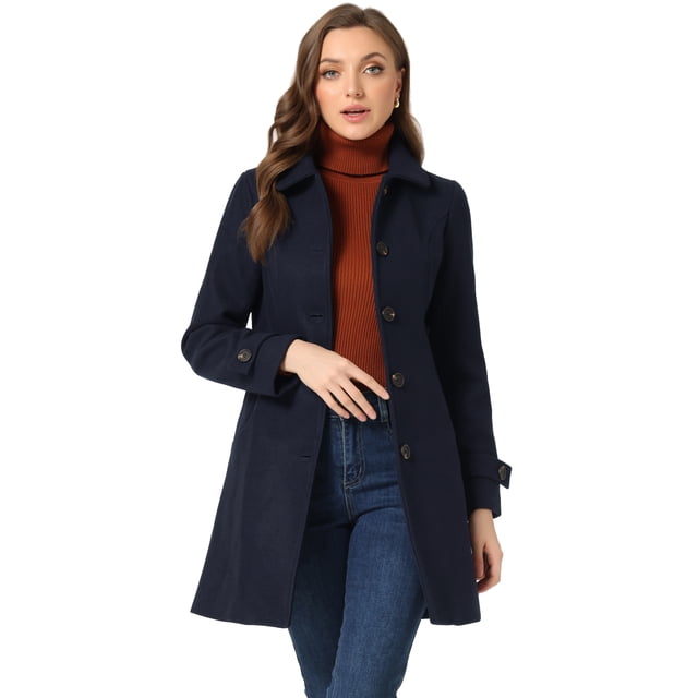 Chaqueta de Invierno Allegra K Con Cuello Peter Pan Para Mujer Azul Marino M
