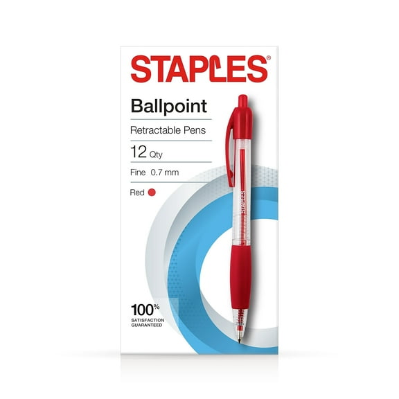 Staples BALLPOINT RT FINE 0.7MM RED DZ 2498024