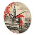 thumbnail image 3 of Designart 'Couples Holding Umbrella Walking in Paris II' Modern Wood Wall Clock, 3 of 5