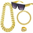 thumbnail image 3 of Kit de disfraz de hip hop para hombre, accesorios de rapero, conjunto de disfraz hippie, cadena de oro, collar con signo de dólar, anillo y gafas de sol de oro negro, traje de discoteca. JAMW Sencillez, 3 of 5