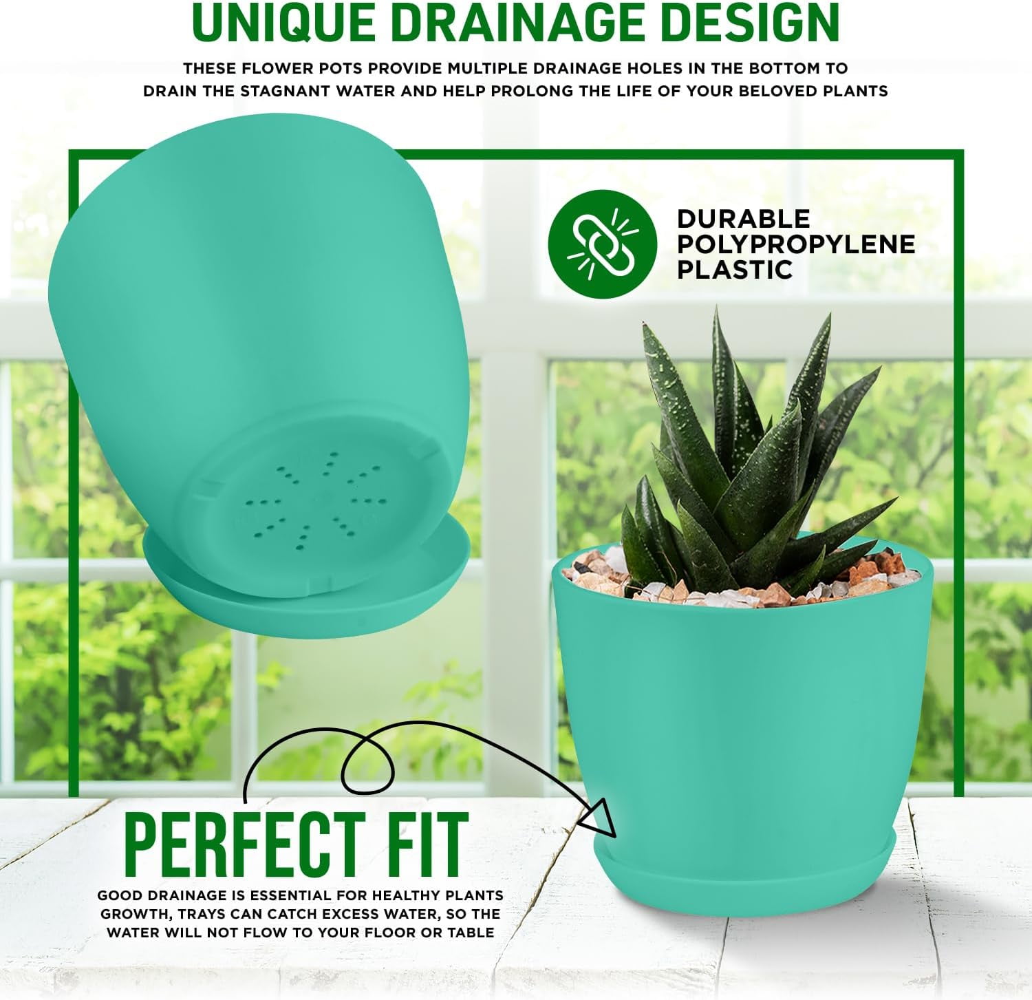 Lifemaster 20-Piece Aqua Planter Pots with Drainage - Lightweight, Durable, Space-Saving Design for Indoor/Outdoor Use