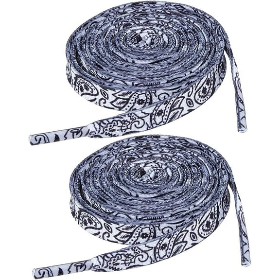 2 Pairs Printed Shoe Laces Wide Flat Sneaker Shoelaces 1.6M Polyester Shoe Laces Black White Shoelace Replacement Laces Cashew Nut Flower Pattern