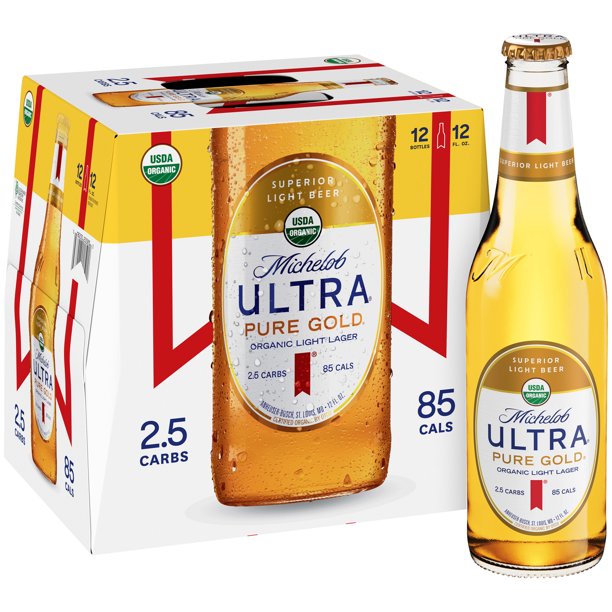 Michelob Ultra Pure Gold Organic Light Lager 12 Pack Beer 12 Fl Oz Bottles Walmart Com