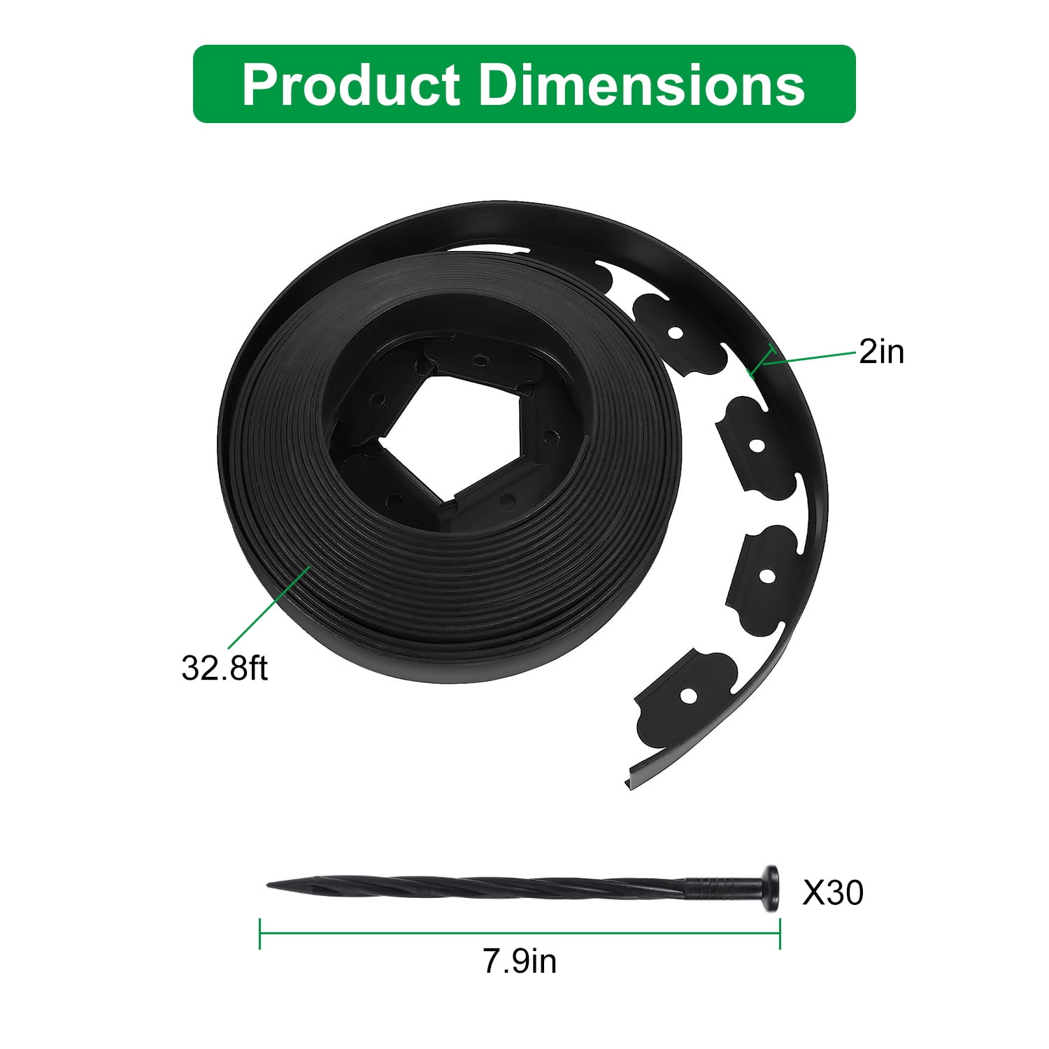 32.8ft Plastic Landscape Edging Kit 2in Tall Garden Border with 30 Stakes Black for Lawn Grass Yard