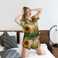 thumbnail image 5 of Fotbe Artistic Oil Painting Sunflower Print Pajama Set for Women 2 Piece Loungewear Short Sleeve Tops and Shorts Set Soft Sleepwear-XX-Large, 5 of 7