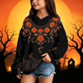 thumbnail image 4 of Grblisyd Halloween Hoodies For Teen Girls Long Sleeve Skeleton Floral Print Cute Hoodie Lightweight Y2k Fall Oversized Hooded Sweatshirt, 4 of 5