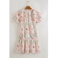 thumbnail image 4 of Women's Pink Floral Contrast Edge Layered Short Sleeve Mini Dress - [ZhiHiMeRi] | (US 12-14)L, 4 of 11