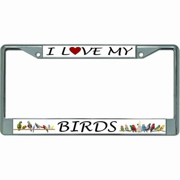 I Love My Birds Chrome License Plate Frame
