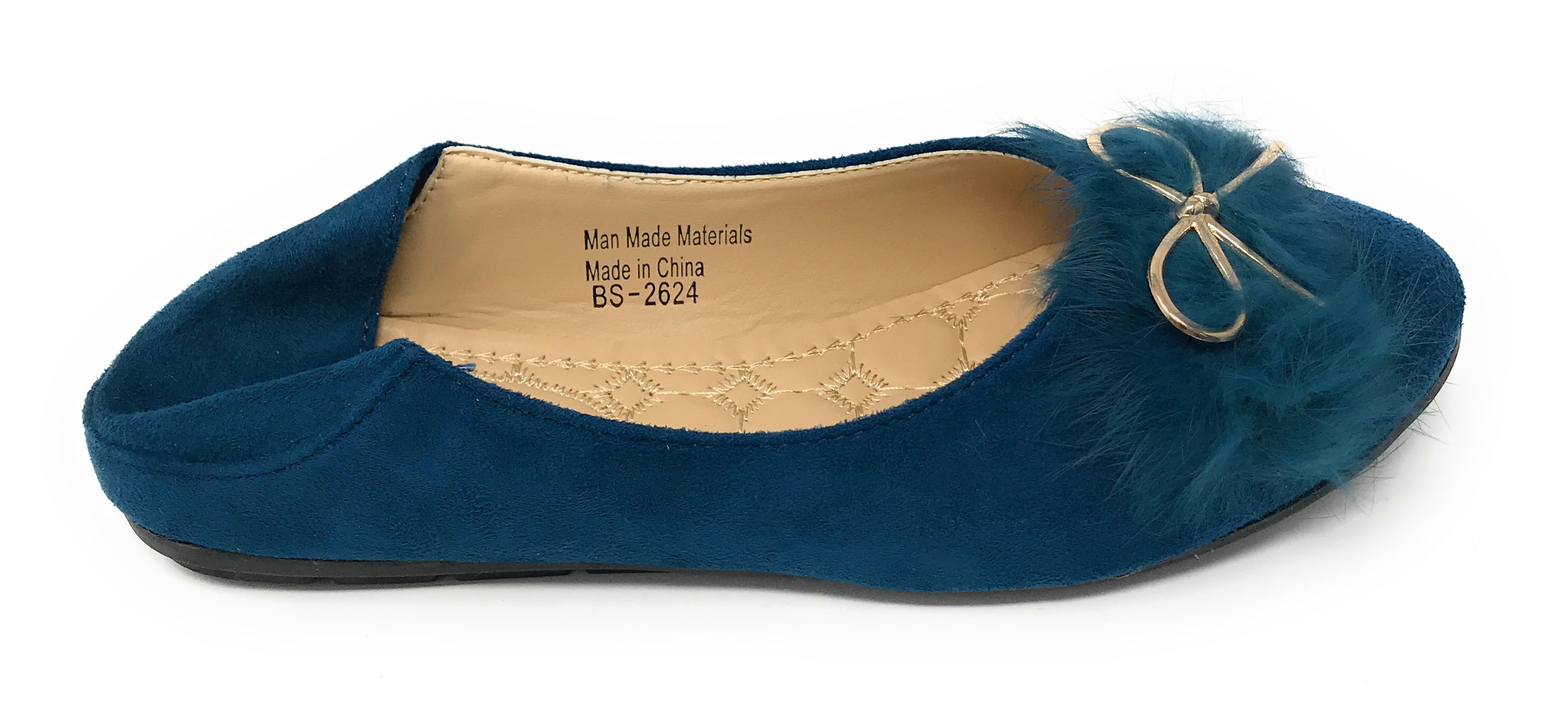 Victoria K Women's Foldover Sueded Faux Fur Gold Bow Ballerina Flats