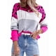 thumbnail image 3 of Suéter de Rayas con Estampado de Leopardo para Mujer, Cuello Redondo, Larga, Tejido, Bloque de Color Rosa Roja M, 3 of 8