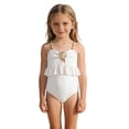 thumbnail image 2 of YTCAMLO Cute Shell Bathing Suits for Little Girls Fashion Ruffled Swimwear with Beaded Straps One Piece Swimsuit for Summer Beach Parties, Beige 4-5 Years, 2 of 9