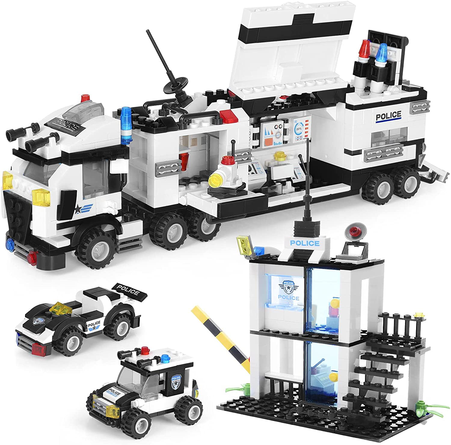 City Police Station Building Blocks Sets, 8 in 1 Mobile Command 