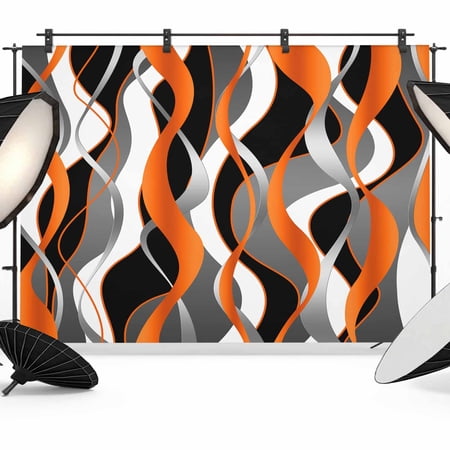 Photo Backdrop 5x7 ft Orange Black Lines Photography Backdrops Curtains Wall Covering Modern Abstract Stripes Photo Booth Drapes for Backdrop Photoshoot Wedding Party Birthday Background Screen