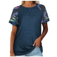 thumbnail image 2 of CHGBMOK Hauts de Printemps Grande Taille pour Femmes Hauts Aguichant Col Rond Imprimé Patchwork Manches Courtes T-Shirt Blouse Été Plage Hauts en Liquidation, 2 of 8