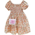 thumbnail image 1 of LAICAIW Robe d'Été à Volants à Manches Bouffantes pour Filles, Mode, Mignonne, à Imprimé Floral, Robe de Princesse avec Sac Cartable, Robe 16 (Orange, 4-5 Ans), 1 of 7