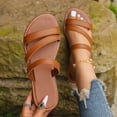 Brown Ladies Open Toe Pearl Flat Slippers Plus Size Round Toe Solid ...
