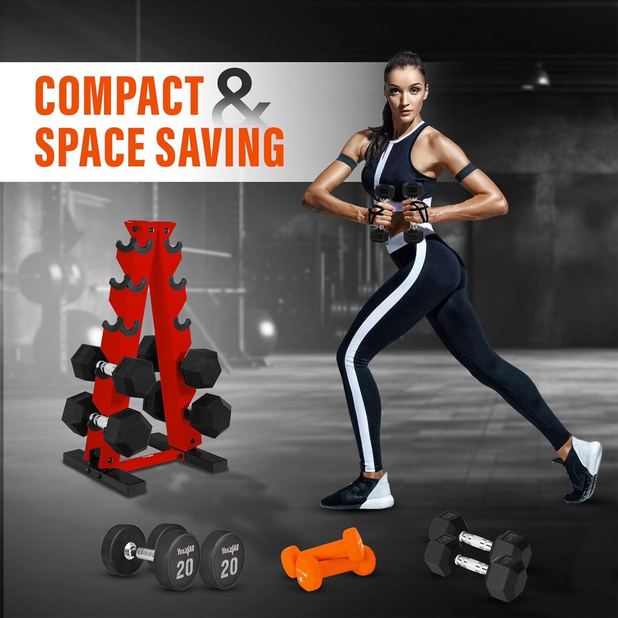 Metal A Frame Dumbbell Weight Rack 5 Tiers Red