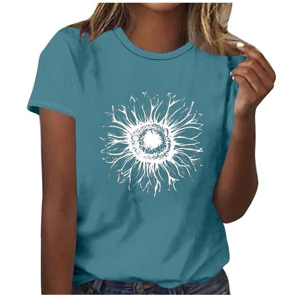 Tops Cortos para las Mujeres Blusas Impresas Manga Corta Cuello Redondo, Tops de Blusa para las Mujeres Primavera Verano Casual