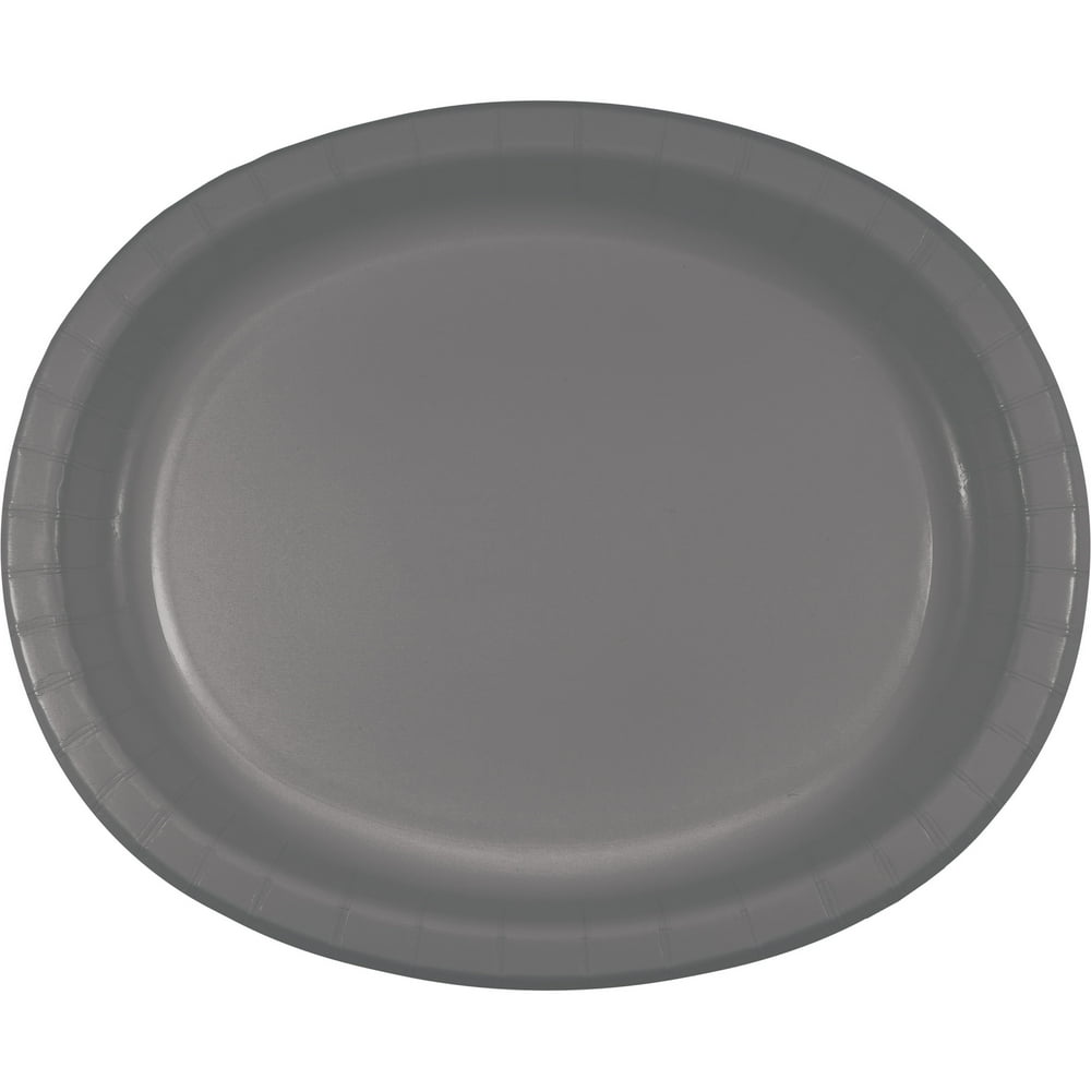 Glamour Gray Oval Plates, 24 Count