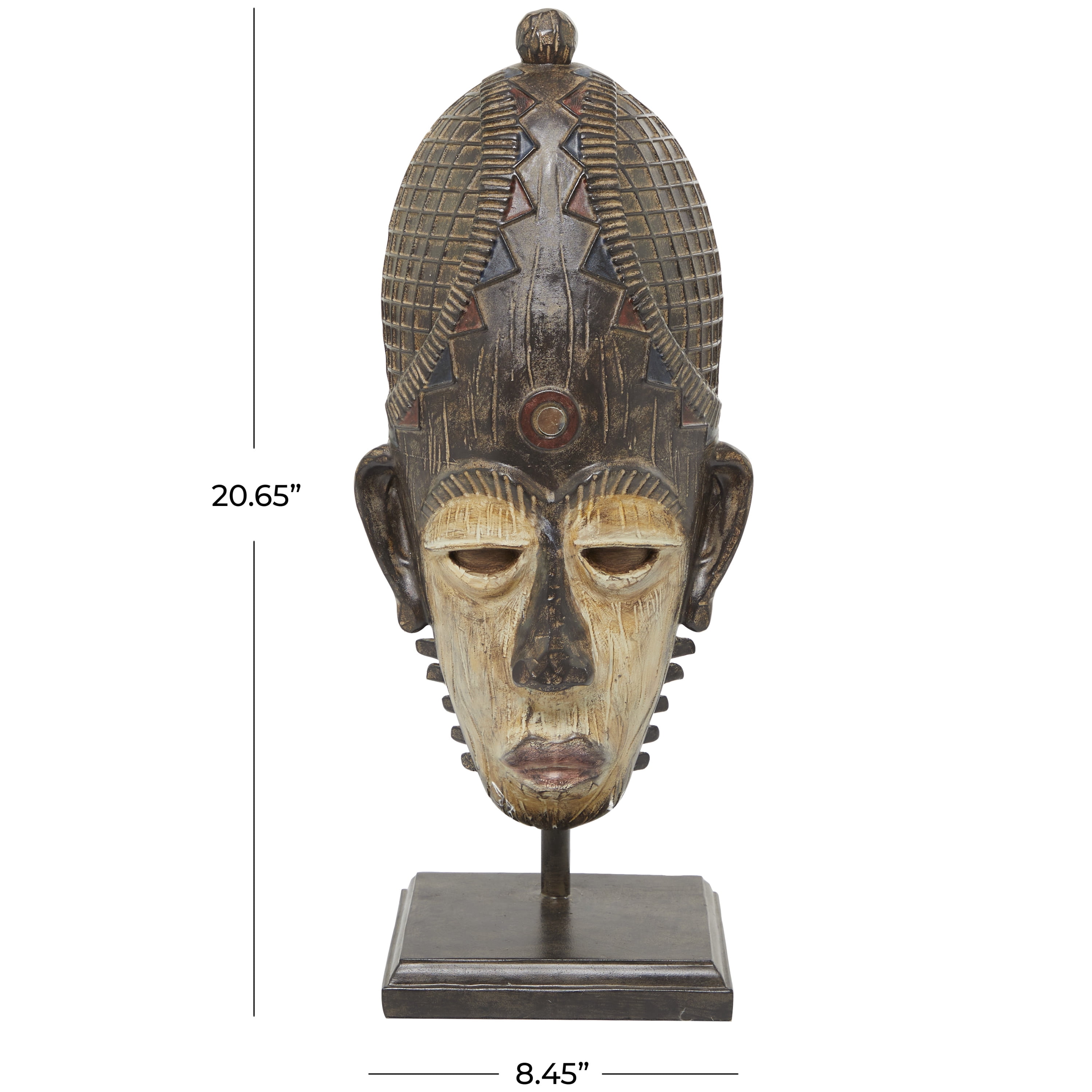 8" x 21" Brown Polystone Primitive African Mask Sculpture, by DecMode