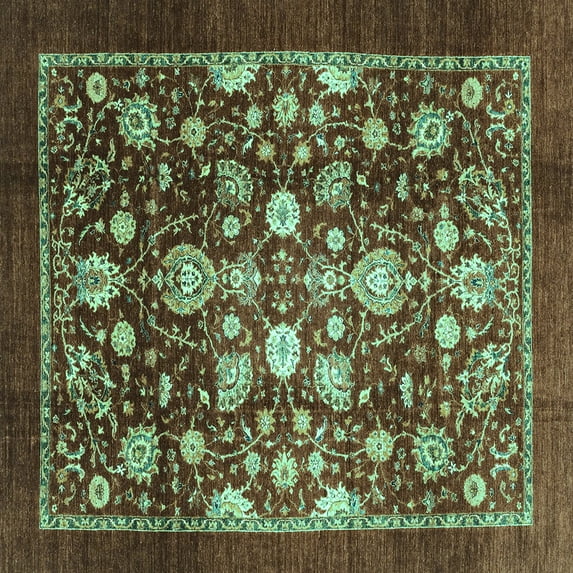 Ahgly Company Indoor Square Abstract Turquoise Blue Modern Area Rugs, 3' Square