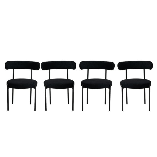 Ilios Innova | Paquete de 4 Sillas Aria para Comedor Color Negro. Diseño Minimalista Moderno. Estructura Metálica y Tela Boucle. Resistentes y Elegantes para Sala, Cocina o Restaurante.