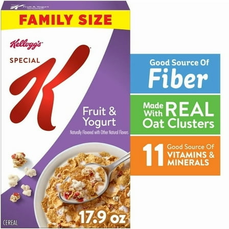 Kellogg's Special K Breakfast Cereal, Fiber Cereal, Family Breakfast, Family Size, Fruit and Yogurt, 17.9oz Box (1 Box)