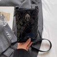 thumbnail image 2 of Caixia Skull Purse with Metal Chain Strap, Patent Shine Finish, Phone Sized Interior, Front Pocket, for Women, for Halloween Party, Black, 2 of 6