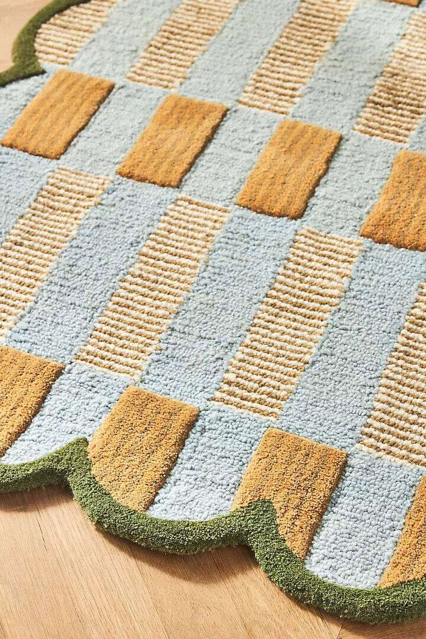 Eclatique Rug Modern Collection Modern Hand-Tufted Gold Scalloped Area Rug, 4 x 6, Non-Slip Backing