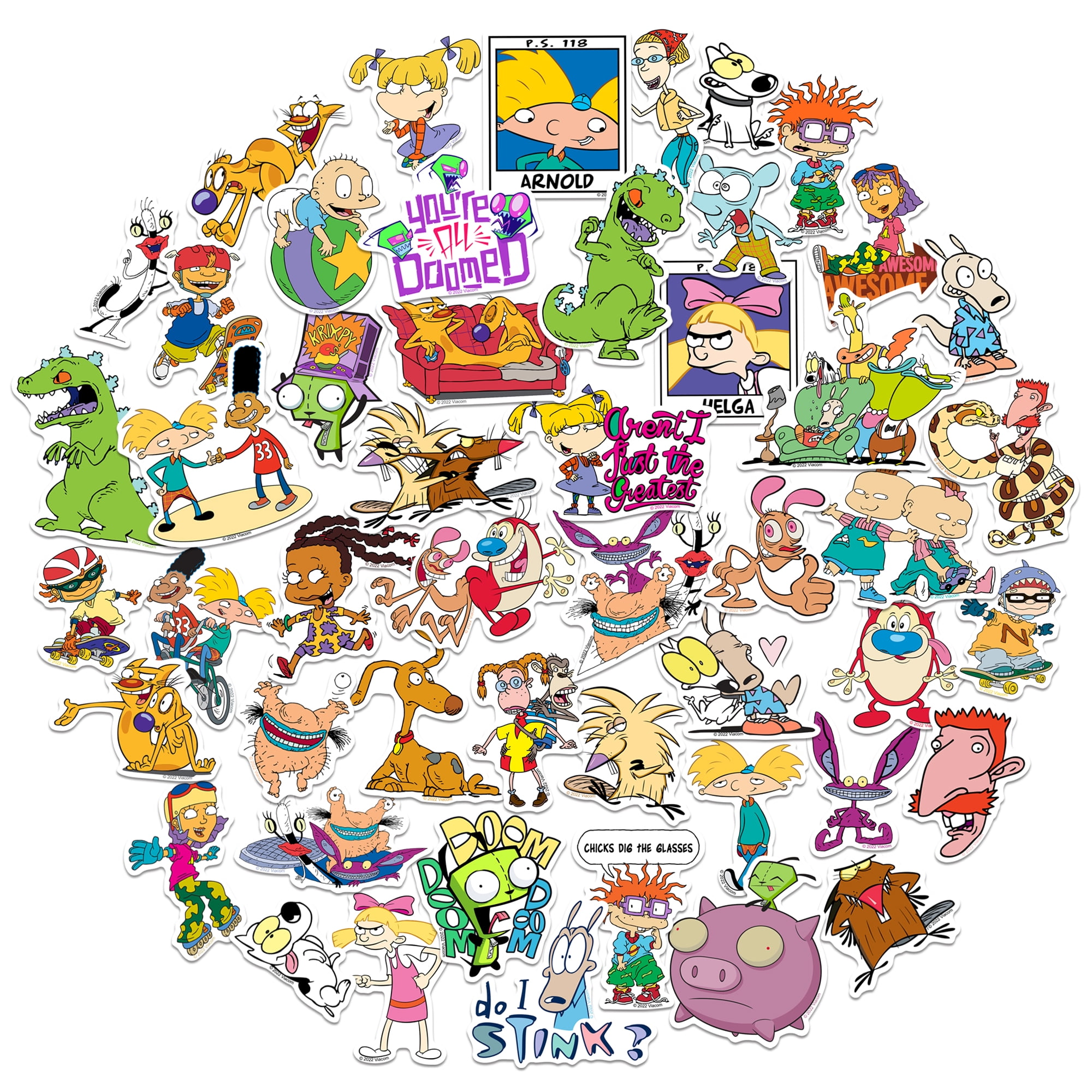 Nickelodeon 90'S Sticker Pack Die Cut Vinyl Large Deluxe Stickers Variety Pack - Laptop, Water Bottle, Scrapbooking, Tablet, Skateboard, Indoor/Outdoor - Set of 50