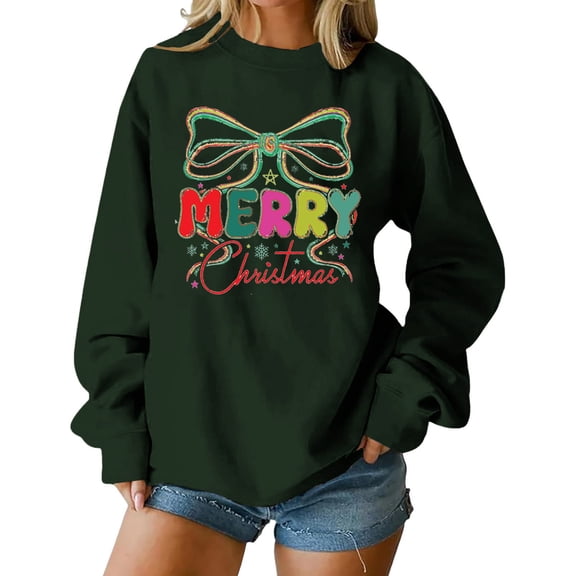 Wutalume Women's Casual Character Print Round Neck Long Sleeve Sweatshirt, Comfortable Loose Fit for Stylish and Relaxed Wear,for Home, Work, or Outdoor Activities,Army Green L