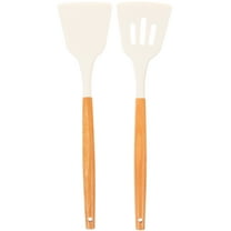 BRIGHTFUFU 2-Piece Wood Spatula Set with White Silicone, 12.58 x 3.14 x 1.77 inches for Cooking