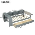 thumbnail image 4 of Twin Size Daybed with Charging Station, Built-in Desk, Under-Bed Drawers and Storage Shelves, Wood Twin Size Platform Bed with Upholstered Headboard for Bedroom, Gray, 4 of 9