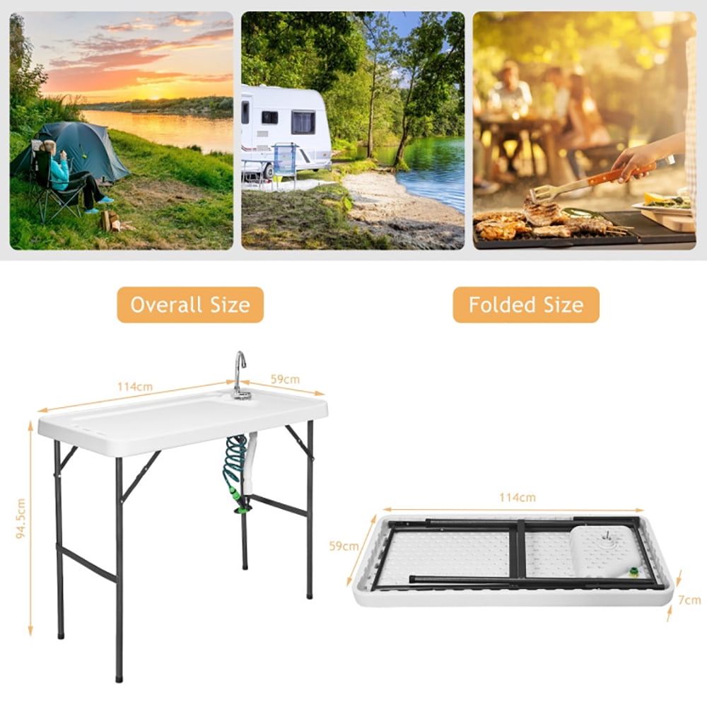 Aimee Lii Folding Cleaning Sink Faucet Cutting Camping Table with Sprayer, Outdoor Picnic Camping Equipment