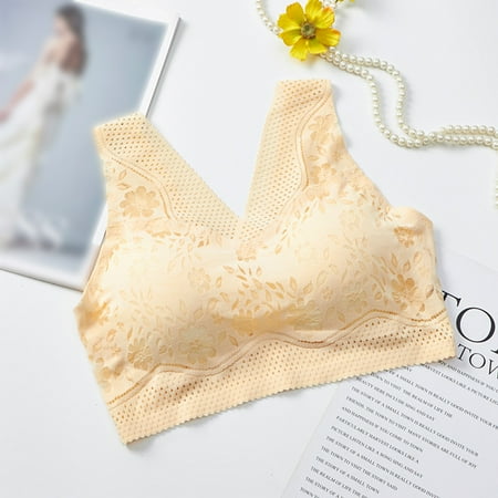 

CAICJ98 Lingerie for Women Women Sports Bras Lace Front Buckle Yoga Bra Plus Size Workout Bra Womens Cotton Sports Bra (Beige M)