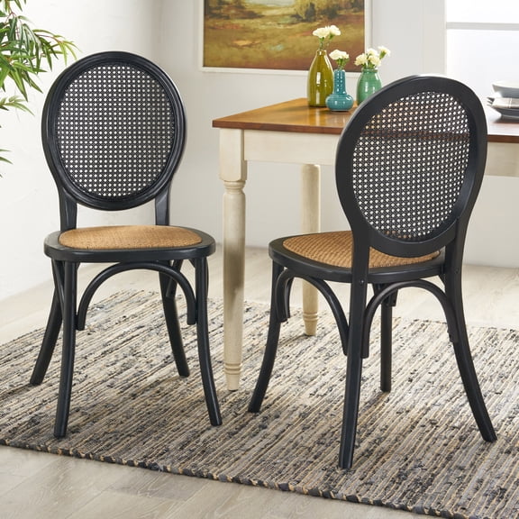 LifeSky Dining Chair Set of 2 French Bistro Style Woven Rattan Chairs for Small Apartments: Ready to Use in 2 Hours - New Home Dining Room Setup - Sturdy Elm Wood Frame Supports Daily Family Meals