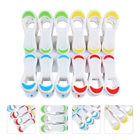 RENACLIPY 12Pcs Clothes Pin Plastic Non Slip Clips for Hanging Clothes Assorted Multi Colors